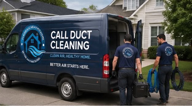 Technicians unloading hoses from the Call Duct Cleaning van