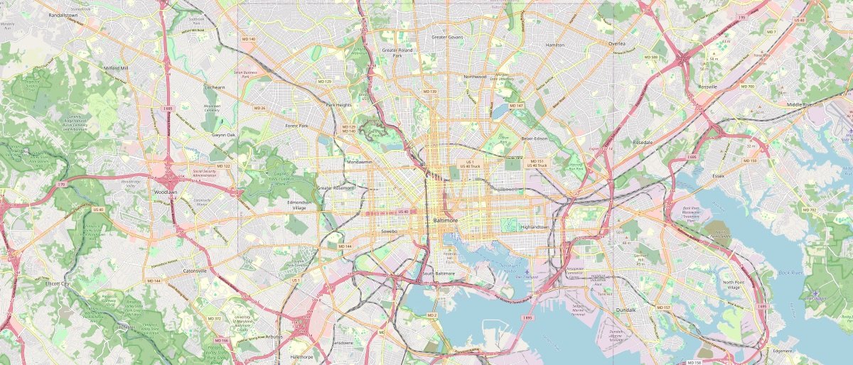 Street map of Baltimore, MD and the surrounding 8 miles