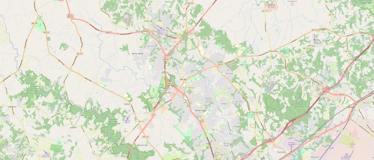 Street map of Bel Air, MD and the surrounding 7 miles