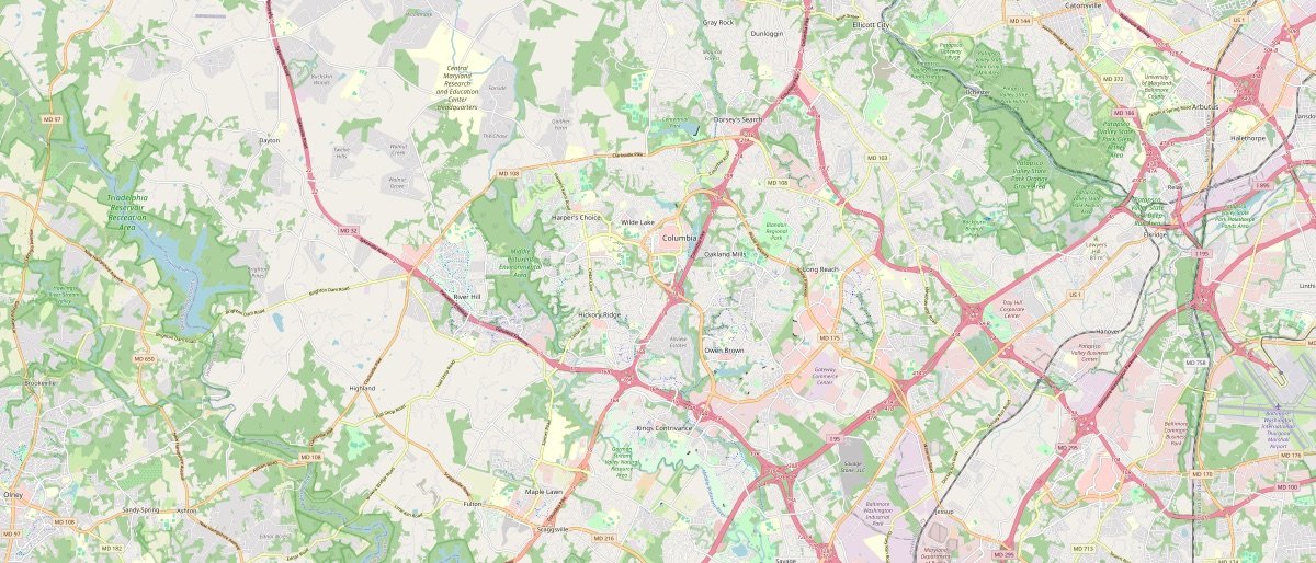 Street map of Columbia, MD and the surrounding 7 miles
