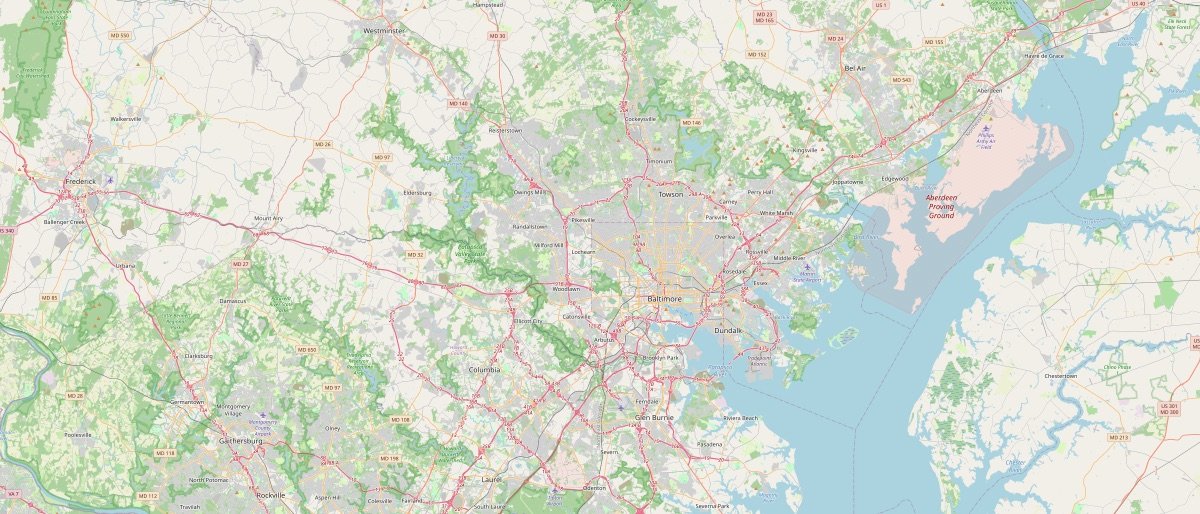 Street map of the Baltimore metro area