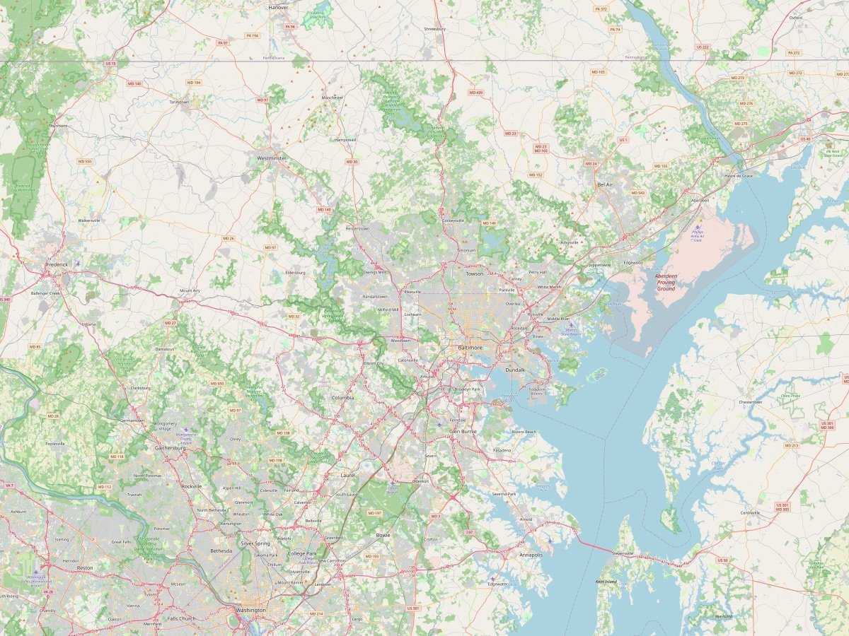 Street map of the Baltimore metro area