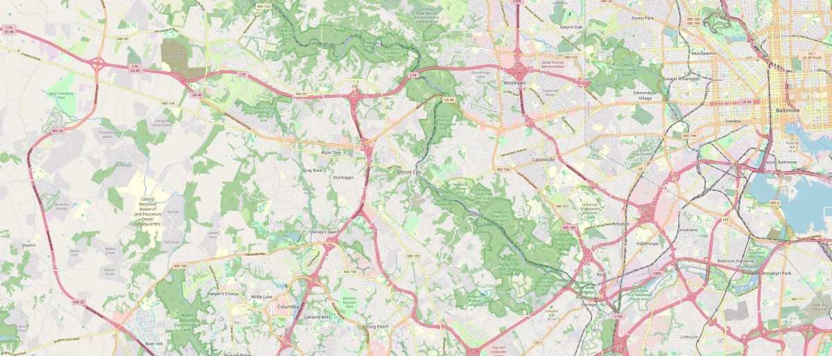 Street map of Ellicott City, MD and the surrounding 6 miles