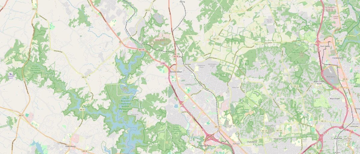 Street map of Reisterstown, MD and the surrounding 6 miles