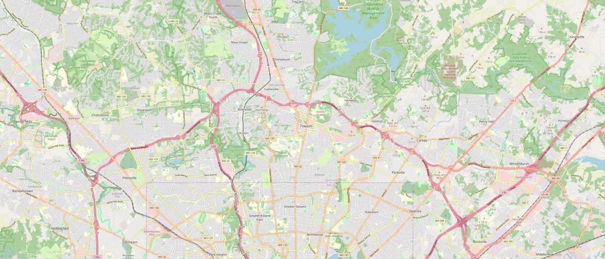 Street map of Towson, MD and the surrounding 6 miles
